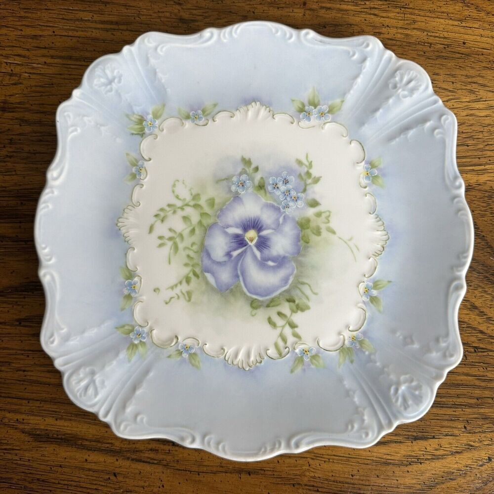 9.5” Embossed Floral Plate Ceramic Cottage-core
